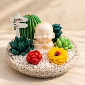jardín zen con monje sonriente